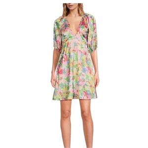 Lucy Paris Floral Print V Neck Mini Dress